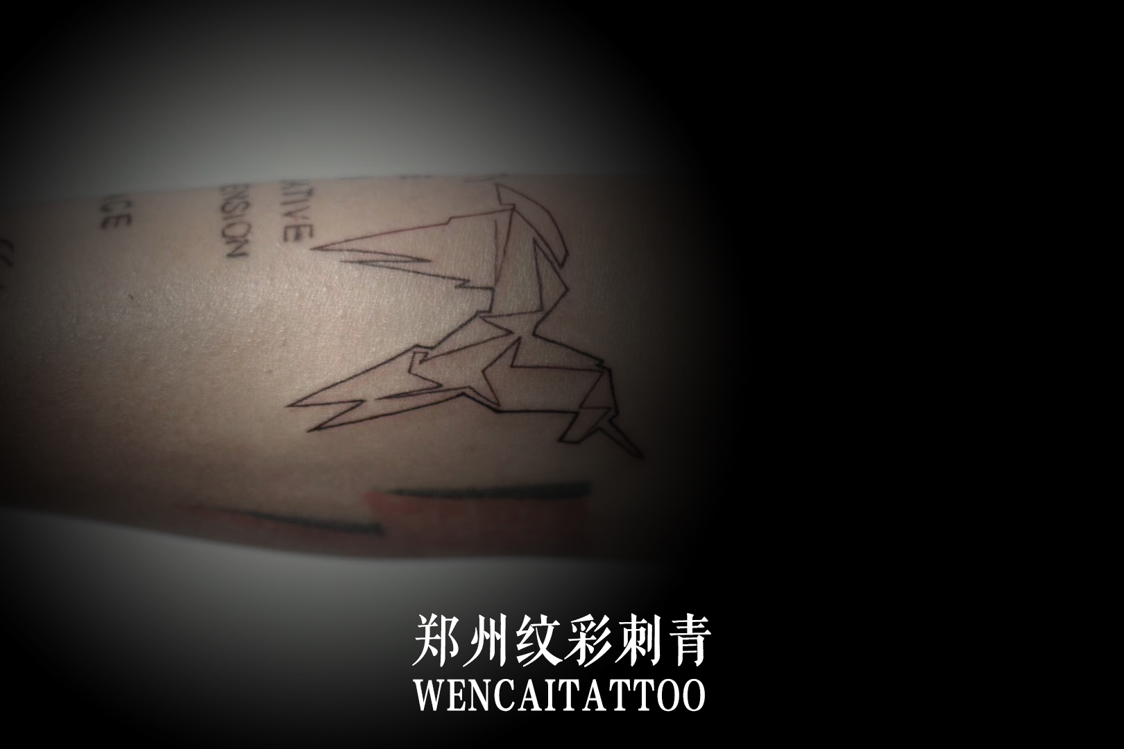 史先生小臂上的第三个纹身千纸马图案