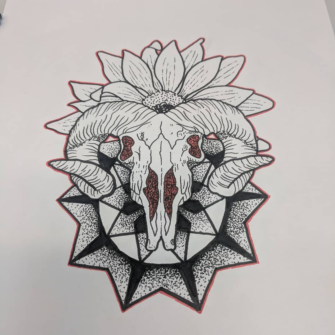 羊头骨梵花纹身手稿